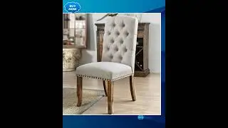 Set of 2 Ivory Fabric Upholstered Dining Chairs in Rustic Oak Finish
