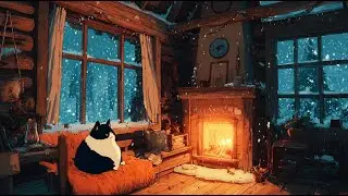 Rest here, let the snow fall. ❄️ Cozy Winter Cabin Lo-Fi | Fireplace & Calm Cat