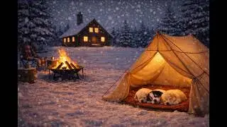 Cozy Winter Campfire ❄️ Soft Piano & Snowfall | Sleeping Puppies ASMR (11h 50m)
