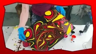 Paint Pouring with Marbles in Fire Colors 🔥 - Easy Beginner Technique