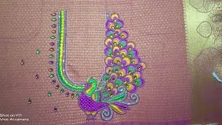 Bridal blouse design making part 3/ peacock 🦚 design making from Savi Aari Designers (38)