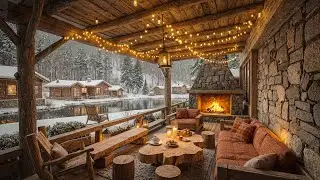 Gentle Jazz in a Cozy Cabin Lounge | Relaxing Winter Jazz Ambience with Fireplace and Soft Snowfall