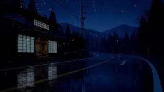 Heavy Night Rain Sounds on Silent Road Near Warm House for Deep Sleep and Calm
