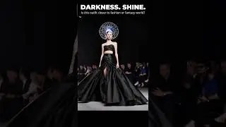 Avant-garde fashion shorts: futuristic black dress with glowing crown redefining runway elegance