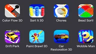 car restoration 3d,wobble man,bead sort,chores,sort it 3d,paint brawl 3d,color flow 3d,drift park