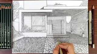 Drawing A Modern House In One Point Perspective | Timelapse