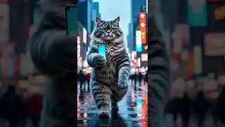 Cat is walking in New York City holding a phone #viral #trending #trendingshorts #viralvideos #cat t