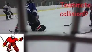Huge teammate collision! - POV ice hockey goaltending