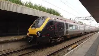 Stafford Railway Station 221107 XC Voyager departs the UDG with VSTP 5Z54 on 17th May 2025