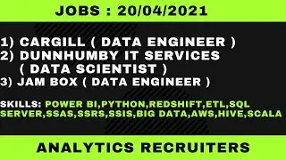 JOBS: Data Engineer | Data Scientist | Data Analyst ( Skills Power BI, SQL Server) 20/04/2021