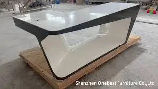 L Shape CEO Table White and Grey Executive Office Desk Design