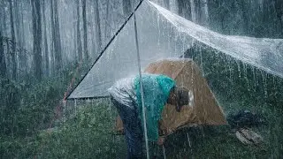 💯 CAMPING IN THE MIDDLE OF HEAVY RAIN AND THUNDER ⛈️ BAD WEATHER WHILE CAMPING