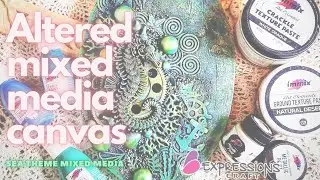 Mixed media Altered canvas tutorial | how to create sea mixed media on canvas|