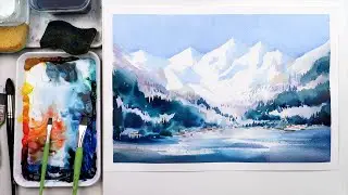 Watercolor Painting Process #04 | Negative Painting | SNOWY MOUNTAINS