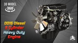 DD15 Heavy Duty Truck Engine - 6 Cylinder Diesel Engine 3d Model | Markos3d | 360 Degree Turn Around