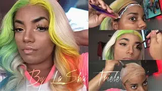 [141] EASY 13x6 WIG INSTALL (BEGINNER FRIENDLY) | PEEKABOO RAINBOW HAIR | USING ESHA GLUE