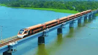 New Vande Bharat Express | Kesari/Saffron/Orange Coloured | Crossing Aroor Bridge 4K