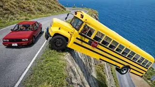 High Speed Bus vs Car crash on cliff road&ndash; Realistic Destruction! BeamNG Drive