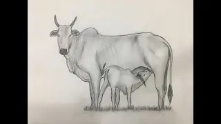 A Mother&rsquo;s Love &ndash; Cow and Calf Pencil Art