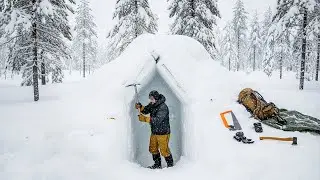 Building an A Frame Shelter Underground in Heavy Snow - Winter Bushcraft Survival