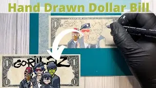 Gorillaz Hand Drawn on Dollar Bill