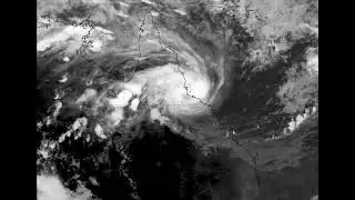 Satellite loop of Cyclone Kirrily making landfall in Eastern Australia