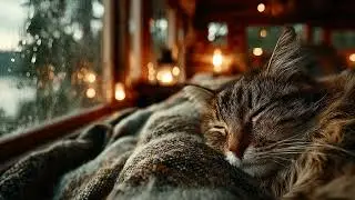 Peaceful Rain Sounds & Soft Music | Cozy Bedroom Ambience, Sleeping Cat at Night 🐱🌧️