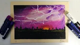 [OIL PASTEL TUTORIAL] - Draw a stormy sky (lightning) with oil pastels