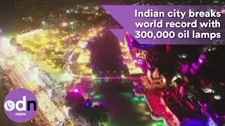 Drone footage: Indian city breaks world record with 300,000 oil lamps for Diwali celebration