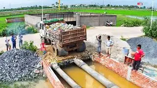 incredible delete drain build house  , truck transport stone soil , bulldozer push soil to water