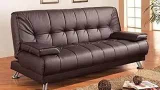 1perfectchoice contemporary living room sleeper sofa bed futon brown faux leather metal leg new