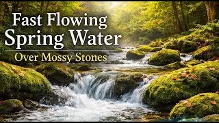 Fast Flowing Spring Water Over Mossy Stones | Relaxing Nature Sounds