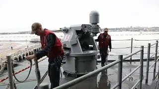 The Nimitz-class aircraft carrier USS Abraham Lincoln (CVN 72) prepares to depart