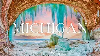 Michigan 4K - Winter Wonderland with Frozen Lakes and Snowy Forests - Relaxing Music