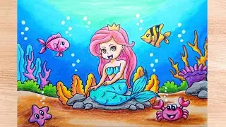 How to Draw a Cute and Beautiful Mermaid || Underwater Scenery and Colorful Fish