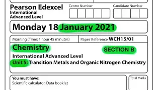 Pearson Edexcel International A level chemistry unit 5 January 2021 Section B