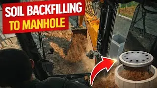 Soil Backfilling to Manhole | Excavator Backfill Work from Cabin View 