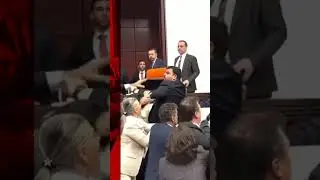 A brawl erupted in the parliament over the status of a jailed opposition figure. #Turkey #BBCNews