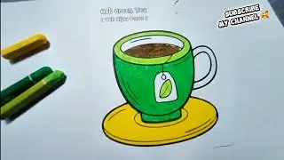 Hot green tea coloring part 2 | easy hot green tea drawing and painting | learn colors for children