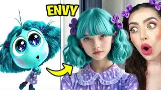 INSIDE OUT 2 Characters ORIGINAL VS REAL LIFE!! (I DRESSED UP AS SADNESS TO WATCH INSIDE OUT 2)