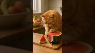 Watermelon-Cutting Cat? You Won&rsquo;t Believe This! #viralcats #watermeloncat #kitchencat #cutecatmoment