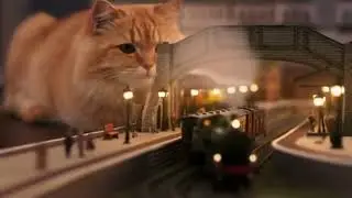 Fluffy Cat Exploring a Tiny Train Station | Ultra Realistic Miniature World