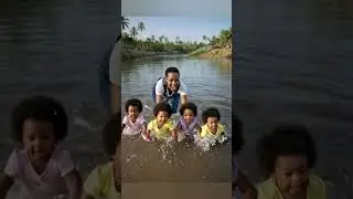 teaching my quadruplets how to swim in village style #subscribe #fyp #shorts #viralvideo #swimming