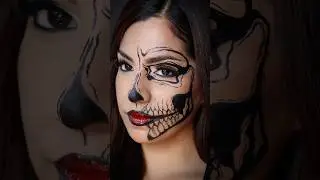 Easy half face skull makeup 💀#makeuptutorial #halloweenmakeup #skullmakeup