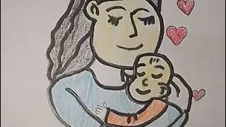 Baby sleeping in mother's lap l cute drawing l#kids #easydrawingforkids #drawing 