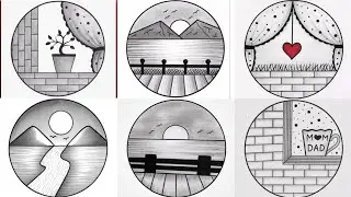 Easy 6 Circle Scenery Drawing Ideas / Pencil Drawing / Circle Drawing Scenery / Nature Landscaperaw