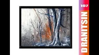 Winter Landscape | Oval Brush Art | Falling Snow | Acrylics | Easy for Beginners