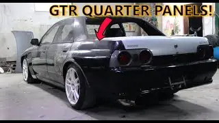 R32 GTR QUARTER PANELS INSTALLED ON MY R32 SKYLINE SEDAN!!!!