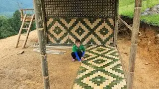 girl building kitchen roof frame and bamboo wall door design