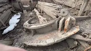 Sunken 1800's Wood Erie Canal Barges found when pond is drained